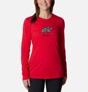 Red Women's Columbia Hidden Haven Long Sleeve T-Shirt | 9380-AZFUY