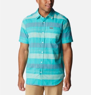 Turquoise Men's Columbia Rapid Rivers Novelty Short Sleeve Shirt | 6542-NLUZD