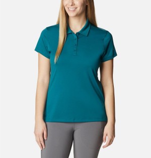 Turquoise Women's Columbia Birdie Golf Polo T-Shirt | 8715-RICGY