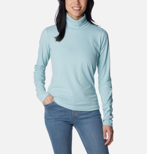 Turquoise Women's Columbia Boundless Trek Ribbed Turtleneck Long Sleeve T-Shirt | 0417-IPDTA