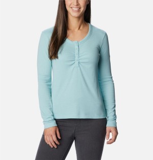 Turquoise Women's Columbia Calico Basin Ribbed Long Sleeve T-Shirt | 2846-REWBI