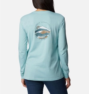 Turquoise Women's Columbia North Cascades Back Graphic Long Sleeve T-Shirt | 5046-JOXAY