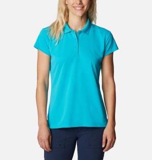 Turquoise Women's Columbia PFG Innisfree Short Sleeve Polo T-Shirt | 3481-YPBOE