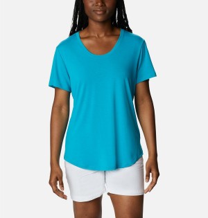 Turquoise Women's Columbia PFG Slack Water Knit II T-Shirt | 8347-WDOJC