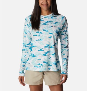 Turquoise Women's Columbia PFG Super Tidal Long Sleeve T-Shirt | 8142-NWJZC