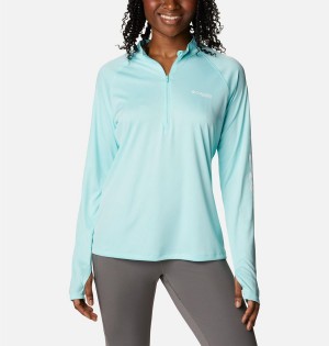 Turquoise Women's Columbia PFG Tidal Quarter Zip Long Sleeve T-Shirt | 5102-UVFWO