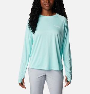 Turquoise Women's Columbia PFG Tidal Vent Long Sleeve T-Shirt | 0894-FHKIB