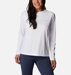 White Women's Columbia Fork Stream Long Sleeve T-Shirt | 8247-BVZQE