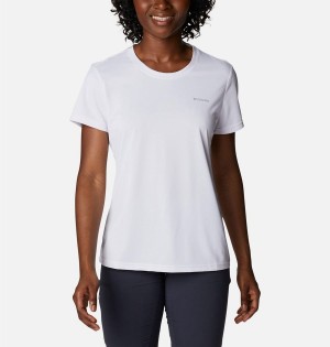 White Women's Columbia Hike Short Sleeve Crew T-Shirt | 3451-TELUS