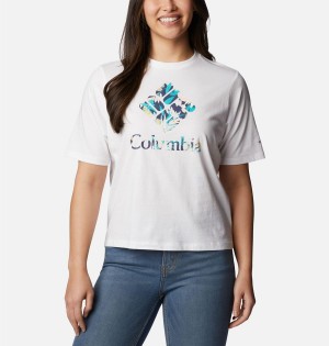 White Women's Columbia North Cascades Relaxed T-Shirt | 1430-FQUEN