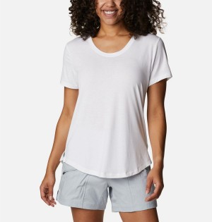 White Women's Columbia PFG Slack Water Knit II T-Shirt | 5629-HAFIJ