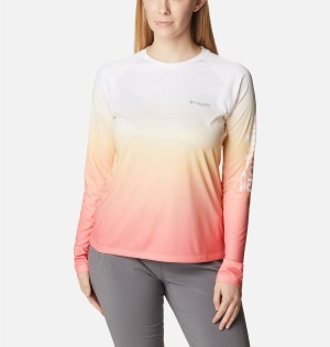 White Women's Columbia PFG Super Tidal Long Sleeve T-Shirt | 2375-PNTCV