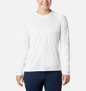 White Women's Columbia PFG Tidal II Long Sleeve T-Shirt | 4576-PWCXO