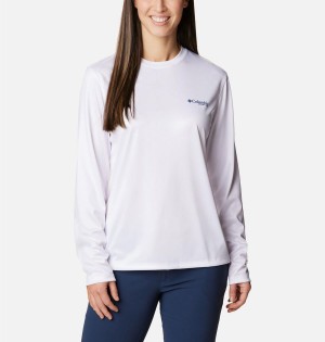 White Women's Columbia PFG Tidal Tri-Sail Long Sleeve T-Shirt | 1408-JHKIF