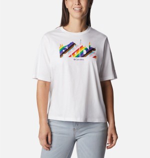 White Women's Columbia Wild Places T-Shirt | 8617-CAQKR