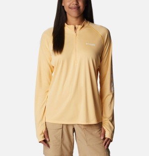 Yellow Women's Columbia PFG Tidal Quarter Zip Long Sleeve T-Shirt | 6218-PQMEH