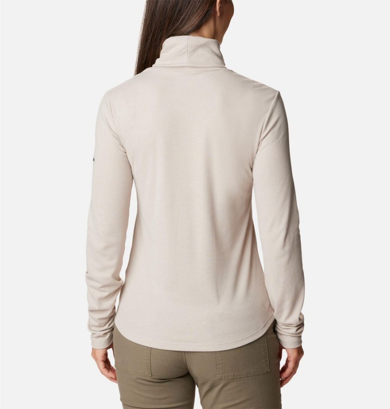 Beige Women's Columbia Boundless Trek Ribbed Turtleneck Long Sleeve T-Shirt | 3965-UVPEK