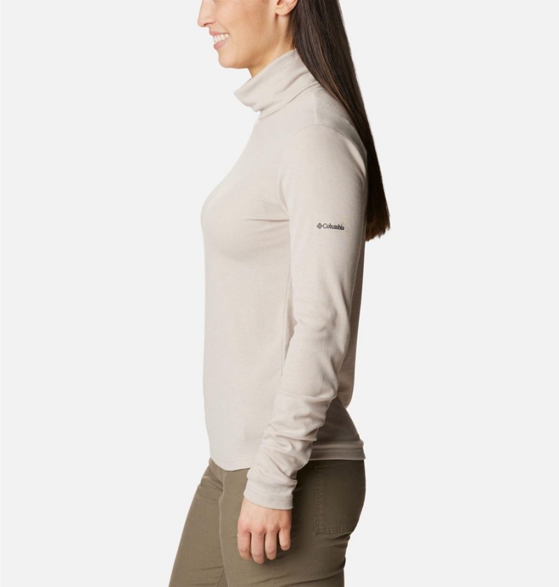 Beige Women's Columbia Boundless Trek Ribbed Turtleneck Long Sleeve T-Shirt | 3965-UVPEK