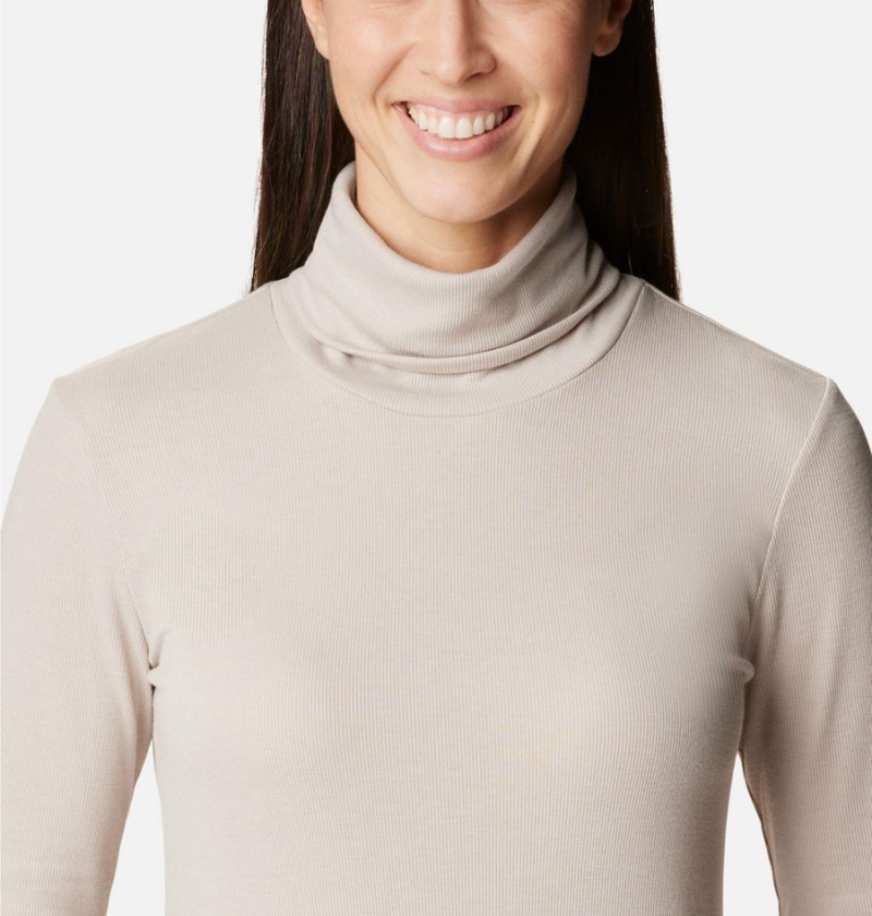 Beige Women's Columbia Boundless Trek Ribbed Turtleneck Long Sleeve T-Shirt | 3965-UVPEK