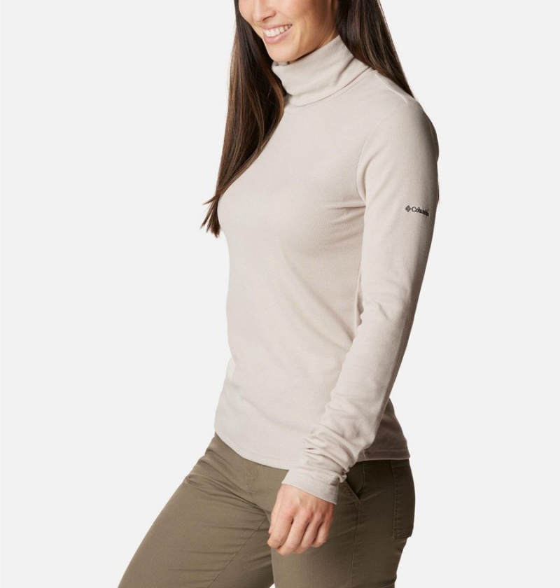 Beige Women's Columbia Boundless Trek Ribbed Turtleneck Long Sleeve T-Shirt | 3965-UVPEK