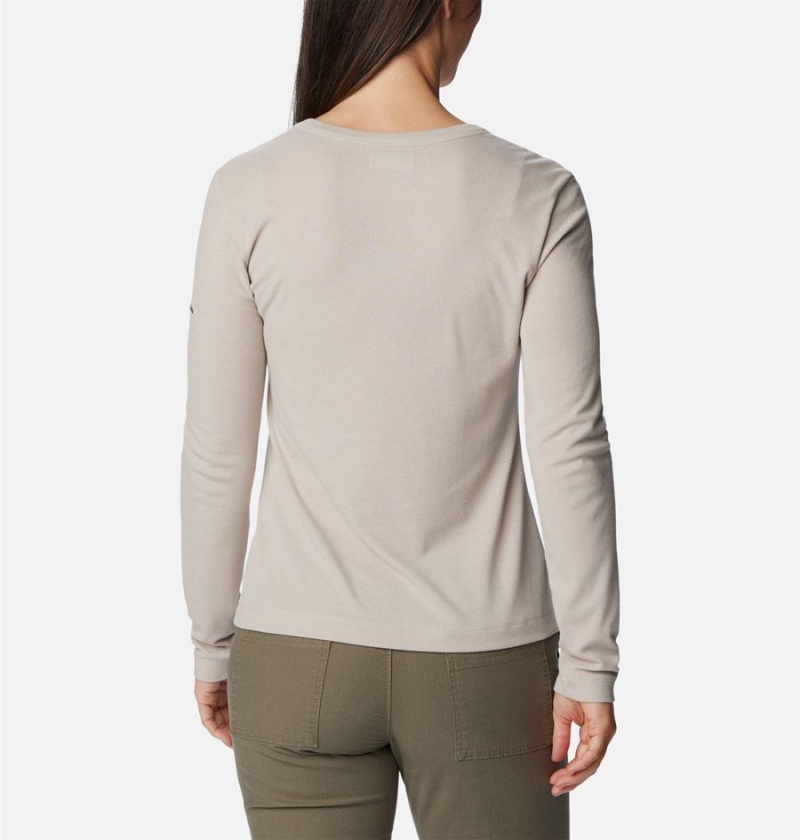 Beige Women's Columbia Calico Basin Ribbed Long Sleeve T-Shirt | 4970-FCQNL