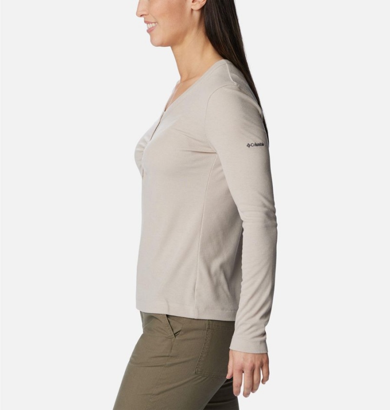 Beige Women's Columbia Calico Basin Ribbed Long Sleeve T-Shirt | 4970-FCQNL