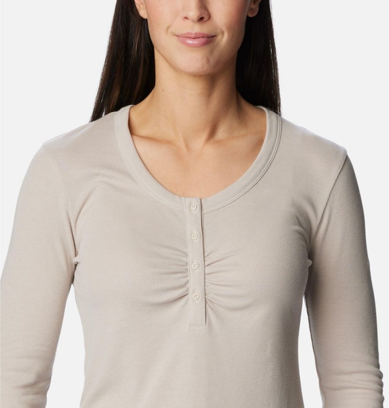 Beige Women's Columbia Calico Basin Ribbed Long Sleeve T-Shirt | 4970-FCQNL