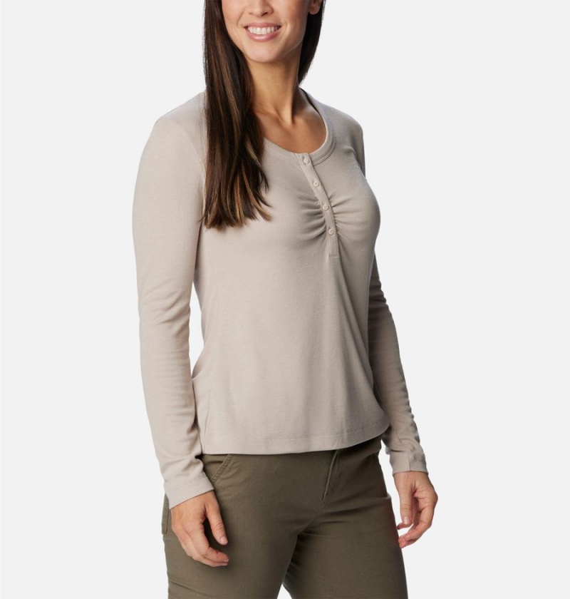 Beige Women's Columbia Calico Basin Ribbed Long Sleeve T-Shirt | 4970-FCQNL