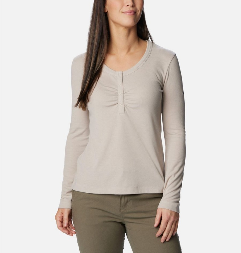 Beige Women\'s Columbia Calico Basin Ribbed Long Sleeve T-Shirt | 4970-FCQNL