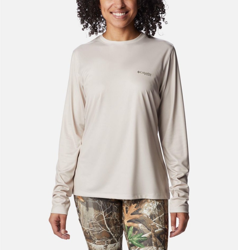 Beige Women's Columbia PHG Tough Shot Graphic Long Sleeve T-Shirt | 9174-MCWEQ