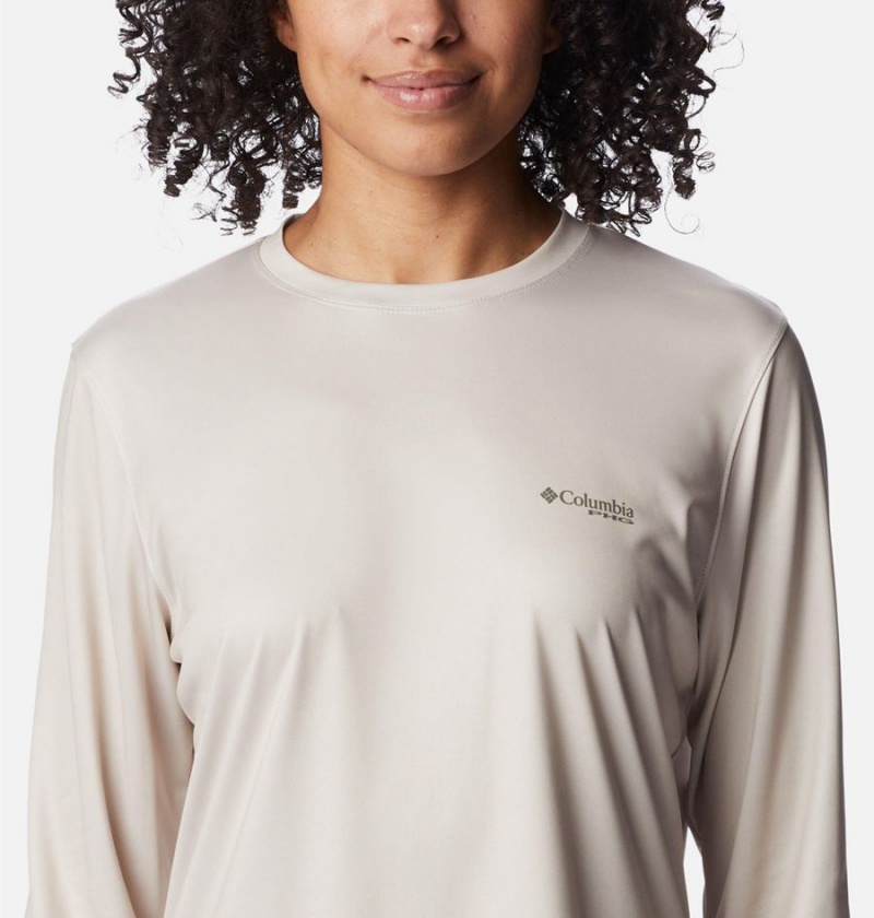 Beige Women's Columbia PHG Tough Shot Graphic Long Sleeve T-Shirt | 9174-MCWEQ