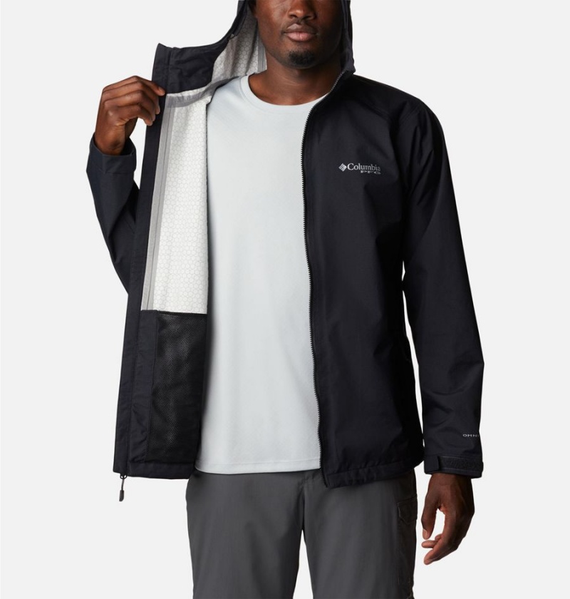 Black Men's Columbia PFG Omni-Tech 3D Rain Jacket | 1486-HSXTQ