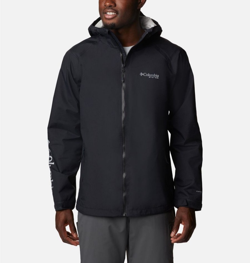 Black Men\'s Columbia PFG Omni-Tech 3D Rain Jacket | 1486-HSXTQ