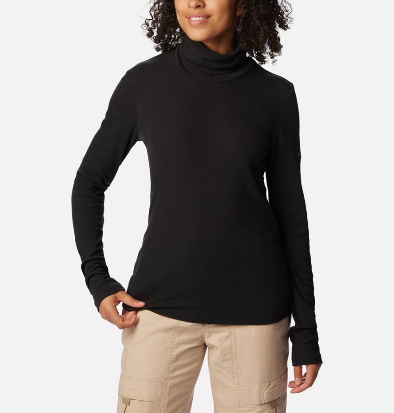 Black Women's Columbia Boundless Trek Ribbed Turtleneck Long Sleeve T-Shirt | 2718-ZLEYX