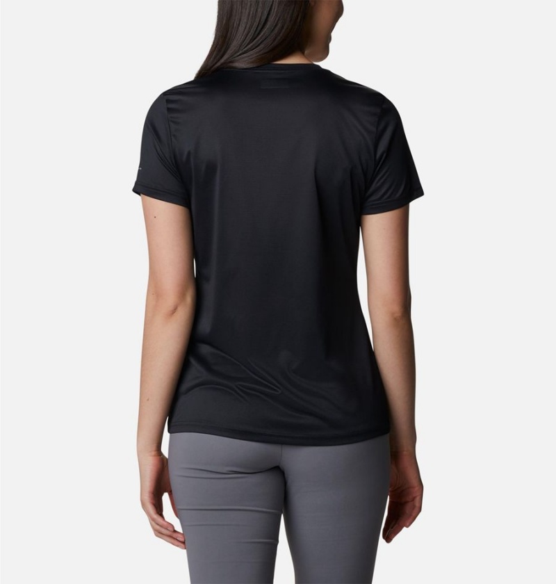 Black Women's Columbia Hike Short Sleeve V-Neck T-Shirt | 1570-SPZYU