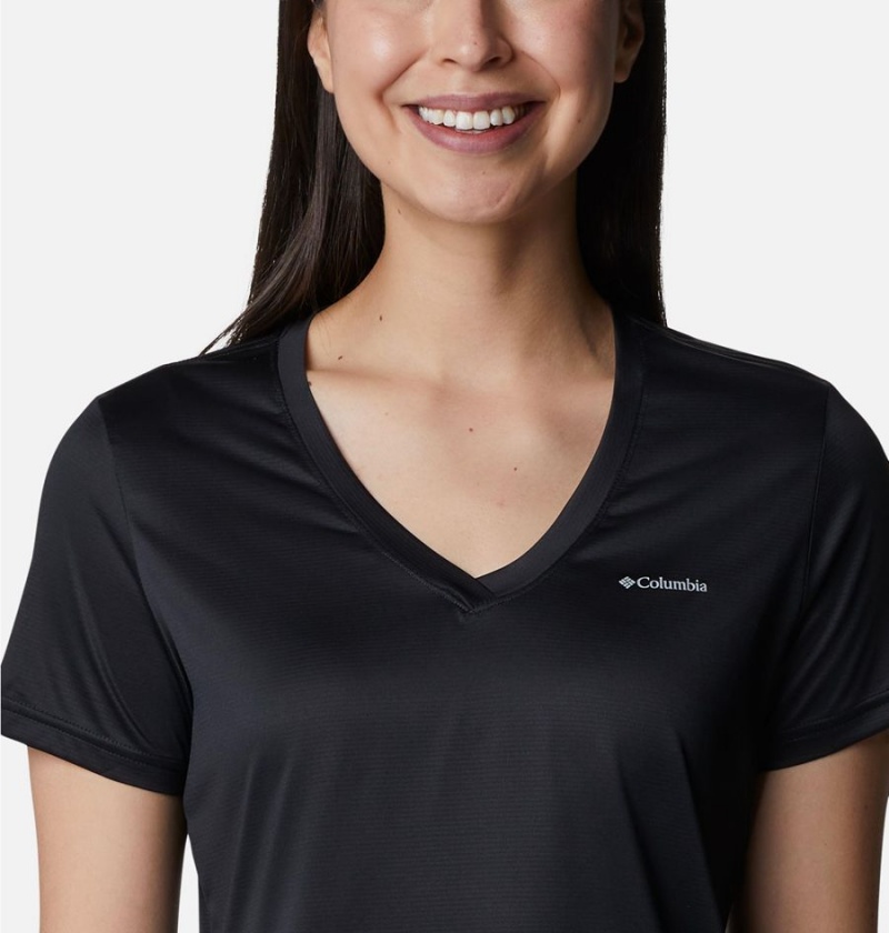 Black Women's Columbia Hike Short Sleeve V-Neck T-Shirt | 1570-SPZYU