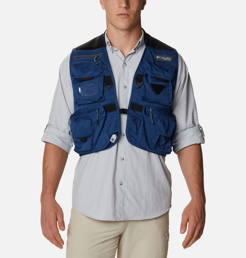 Blue Men\'s Columbia PFG Henry\'s Fork V Vest | 5436-IGNDR