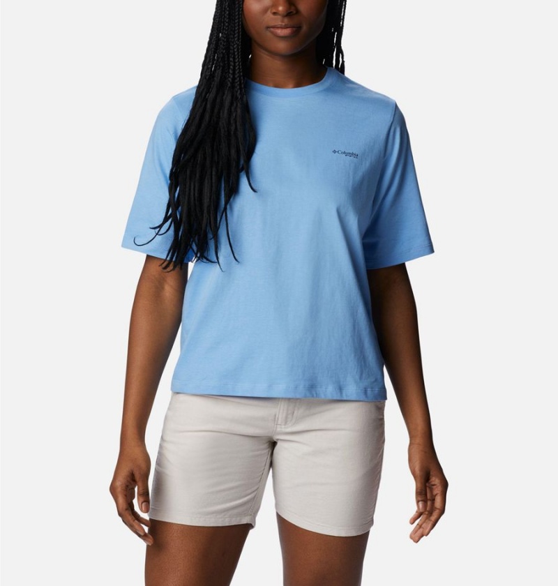 Blue Women's Columbia PFG Bramley Bay Relaxed T-Shirt | 5681-GDIAE