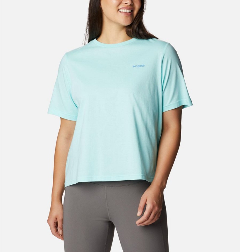 Blue Women's Columbia PFG Bramley Bay Relaxed T-Shirt | 2308-WUEYJ