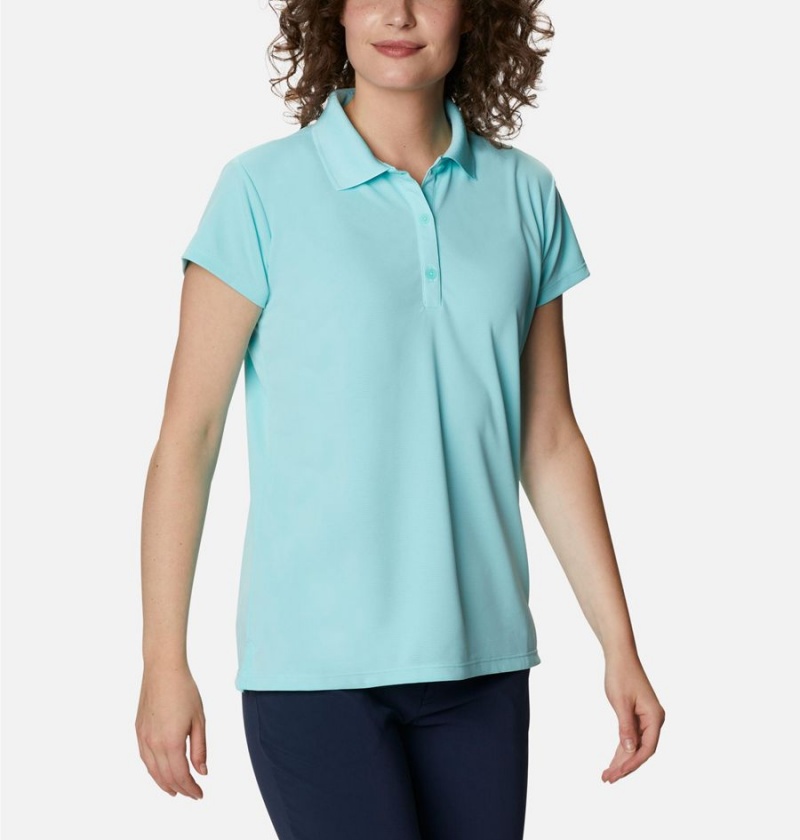 Blue Women's Columbia PFG Innisfree Short Sleeve Polo T-Shirt | 8520-JQAXB