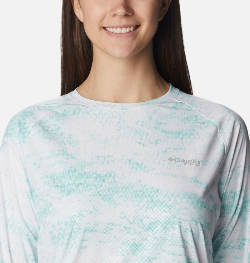 Blue Women's Columbia PFG Tidal Deflector Printed Long Sleeve T-Shirt | 3418-CUITE