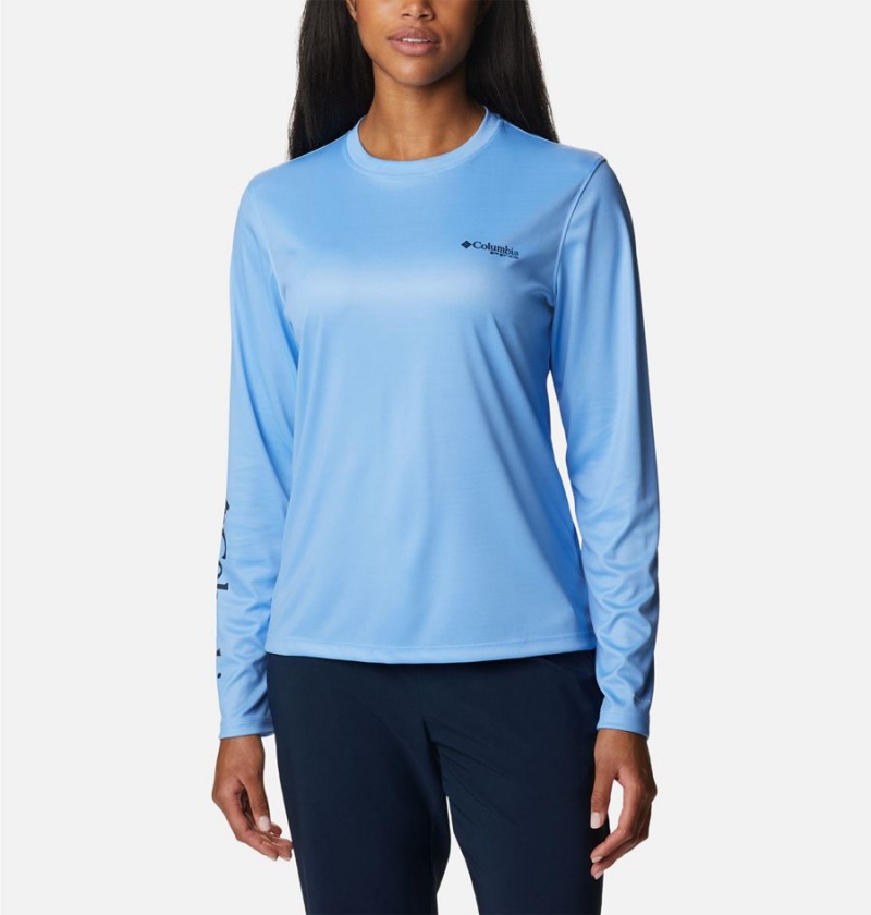 Blue Women's Columbia PFG Tidal Fish Star Long Sleeve T-Shirt | 5713-VPJYX