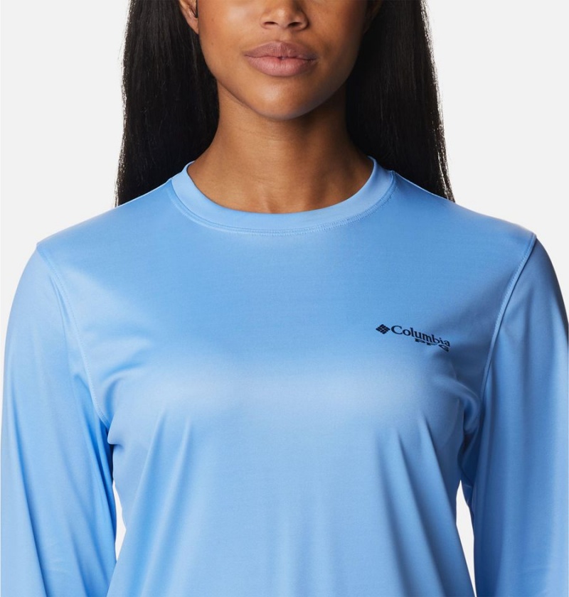 Blue Women's Columbia PFG Tidal Fish Star Long Sleeve T-Shirt | 5713-VPJYX