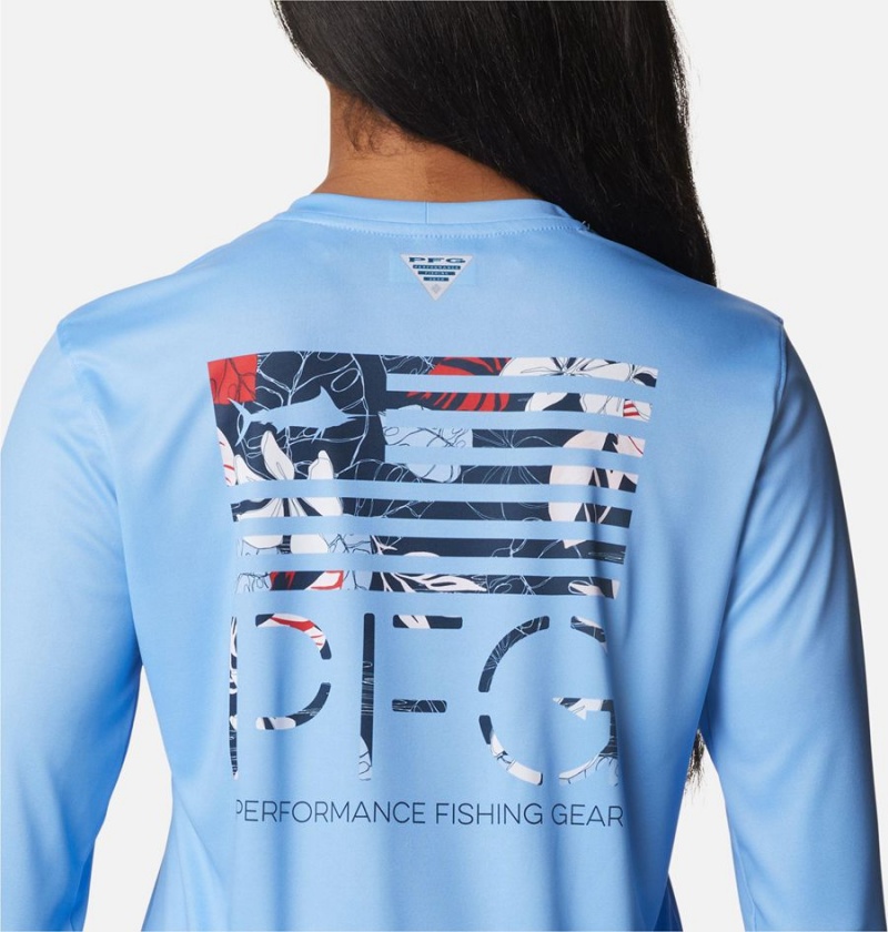 Blue Women's Columbia PFG Tidal Fish Star Long Sleeve T-Shirt | 5713-VPJYX