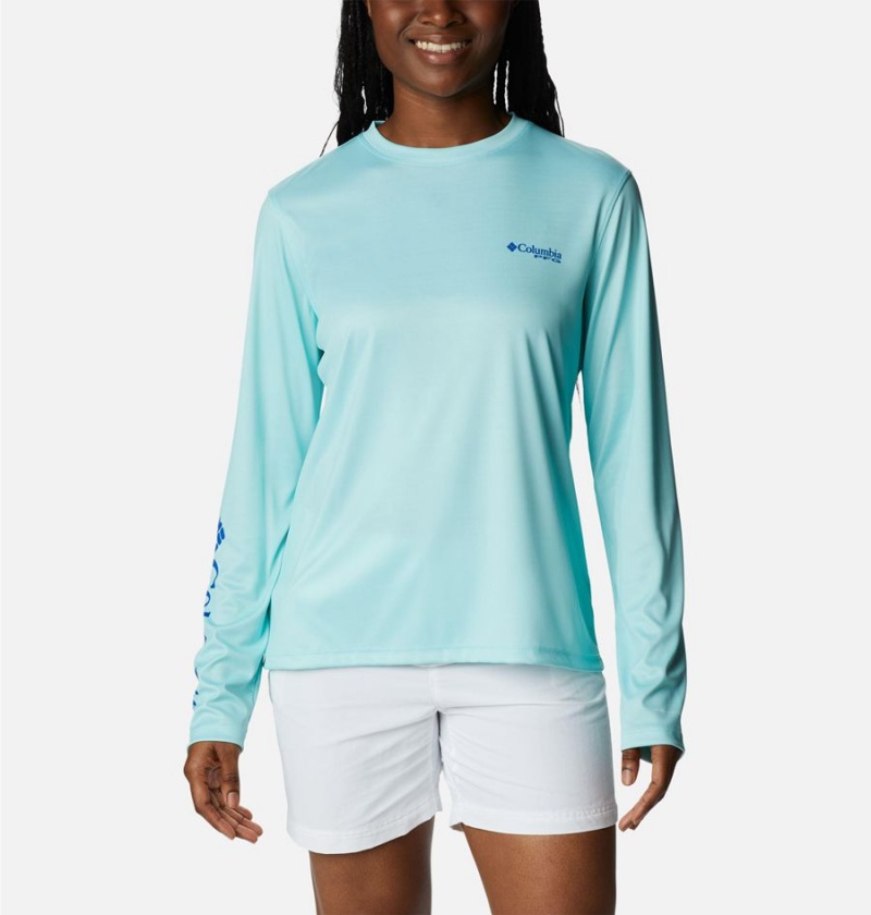 Blue Women's Columbia PFG Tidal Fish Star Long Sleeve T-Shirt | 1932-XDCLY