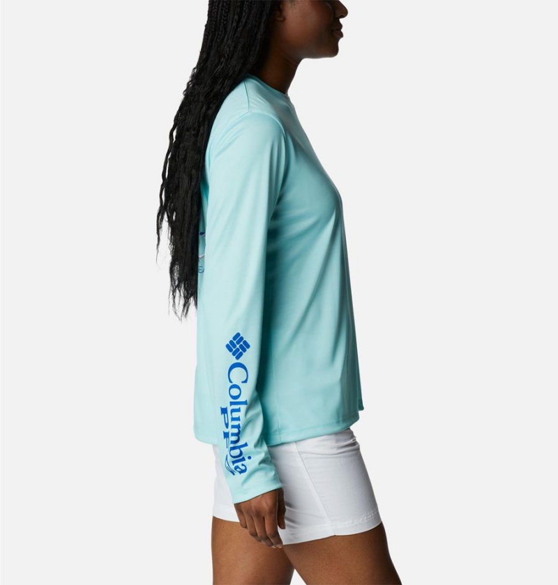 Blue Women's Columbia PFG Tidal Fish Star Long Sleeve T-Shirt | 1932-XDCLY