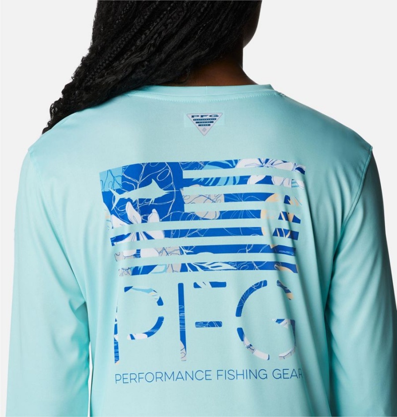 Blue Women's Columbia PFG Tidal Fish Star Long Sleeve T-Shirt | 1932-XDCLY