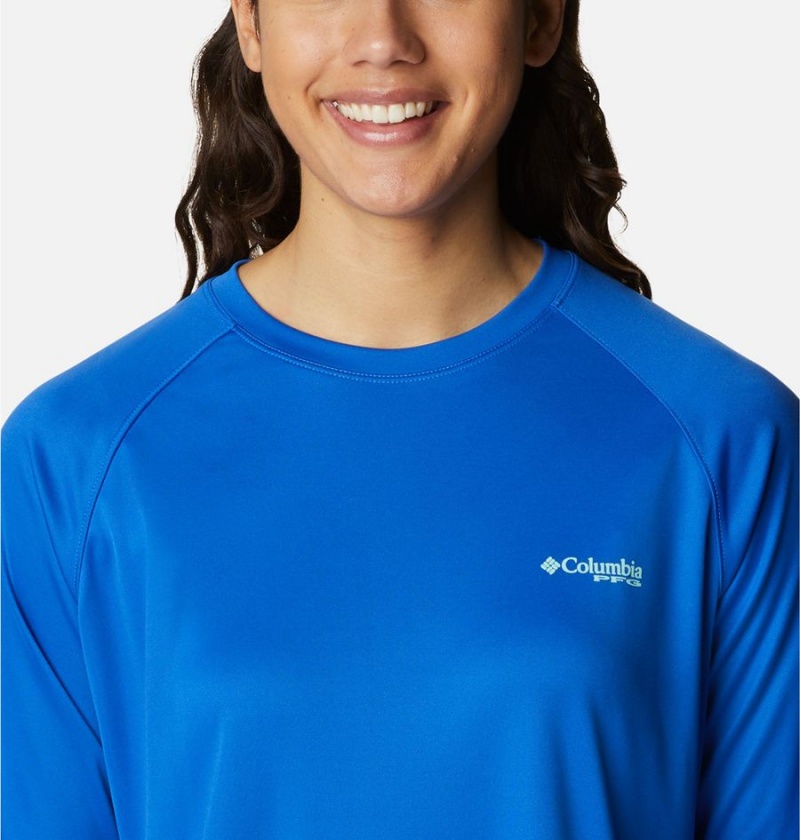 Blue Women's Columbia PFG Tidal II Long Sleeve T-Shirt | 7402-IXTJG