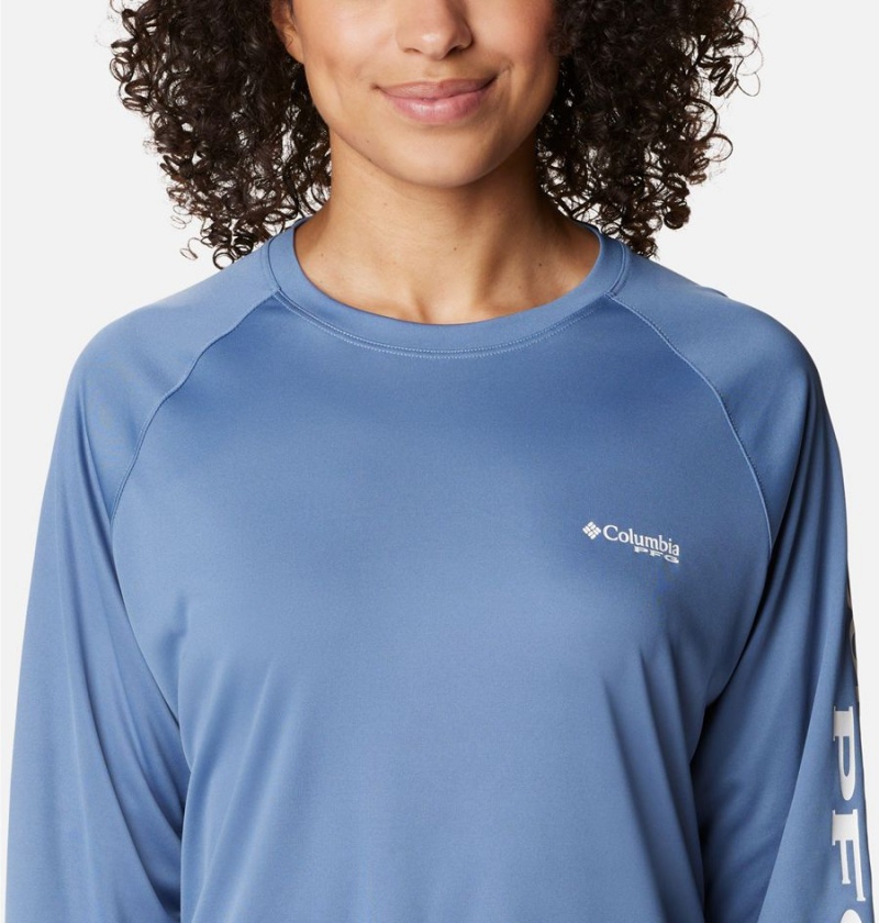 Blue Women's Columbia PFG Tidal II Long Sleeve T-Shirt | 6721-CSQET