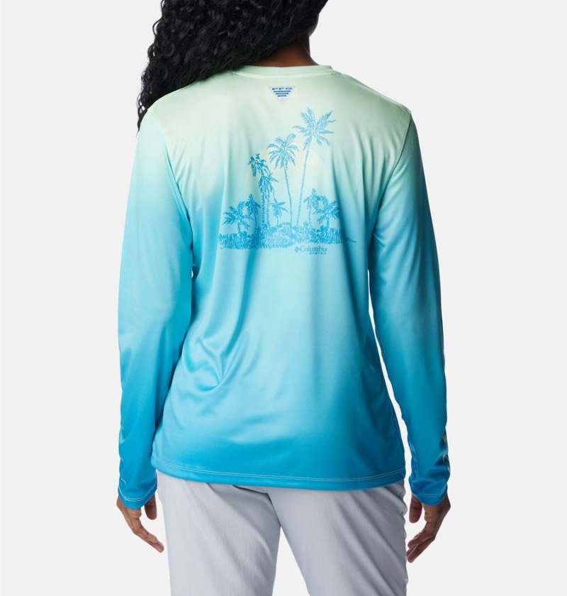 Blue Women's Columbia PFG Tidal Isle Rise Fade Long Sleeve T-Shirt | 1870-XIUMT